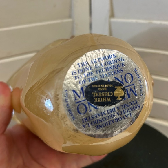 Murano Handblown Vase Vintage Murano White Crystal Peach Still has label - Picture 9 of 9